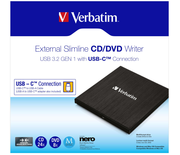 Verbatim External Slimline CD/ DVD Writer USB 3.2 GEN 1 - 1050590 - zdjęcie 7